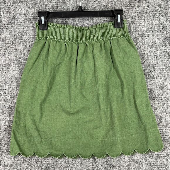 J.Crew Skirt Womens 2 Sage Green Elastic Adjustable Waist Cotton Linen Textured - Picture 2 of 10